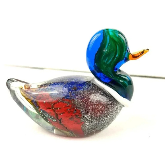 VTG Hand Blown Murano Glass Duck Paperweight Sparkle - Picture 16 of 16